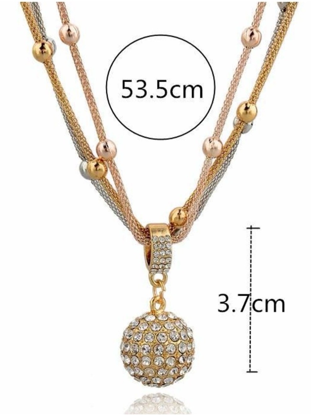 Pandora Tri-Color Layered Necklace with Pave Ball Pendant - Picture 9 of 16